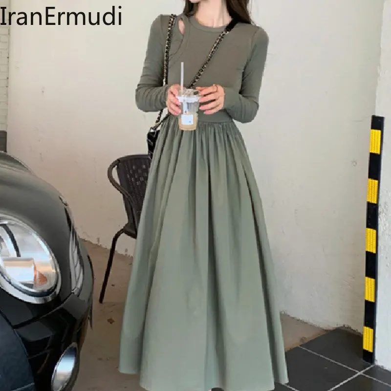 

Iranermudi милое женское однотонное облегающее платье-трапеция с длинными рукавами осенне-зимние платья женские шикарные трикотажные платья Но...