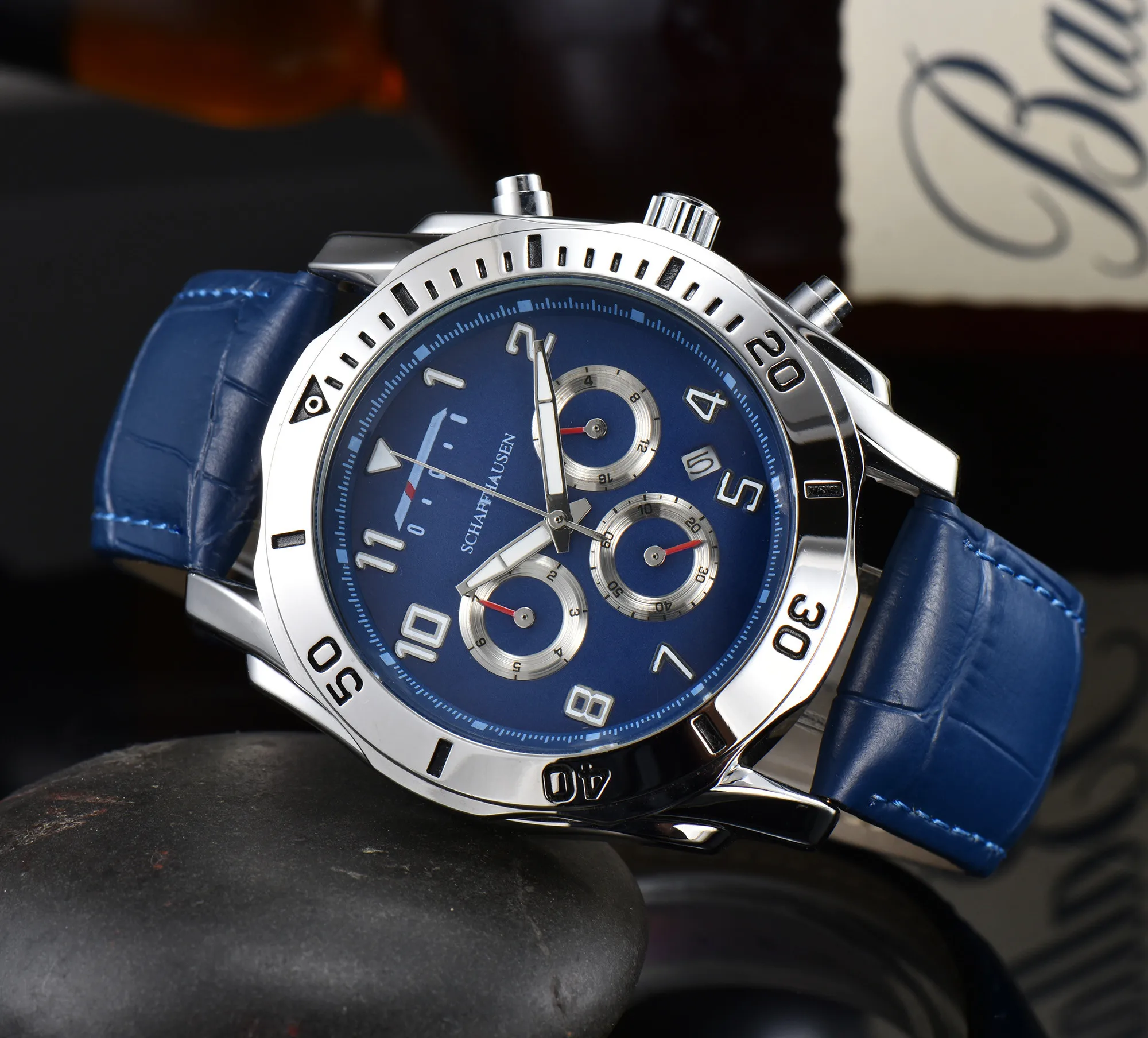 

New men's Watch Leather Fashion Watch Luxury 6 pin full function quartz watch