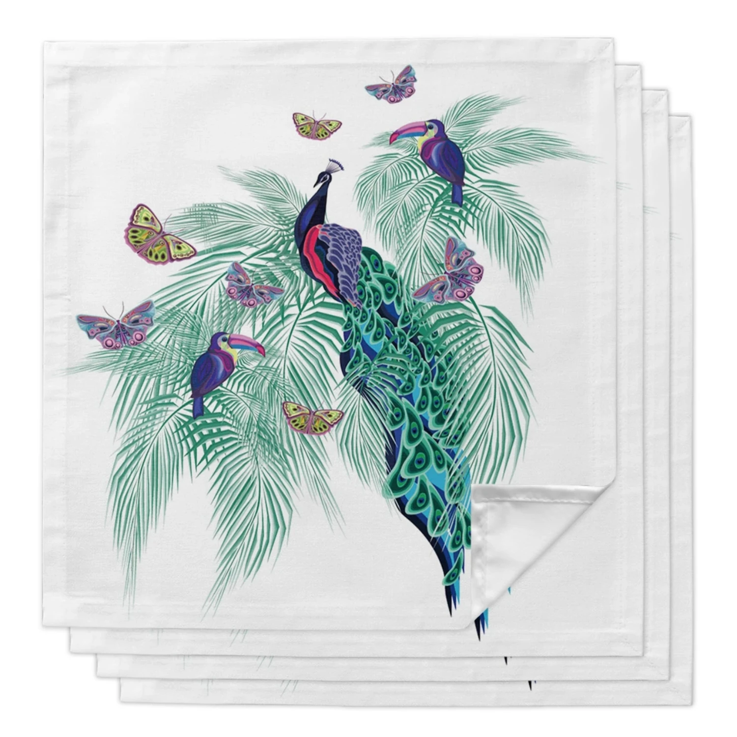 Peacock Birds Colored Plants Reusable Table Napkin Party Wedding Decoration Table Cloth Towel Kitchen Dinner Serving Napkins