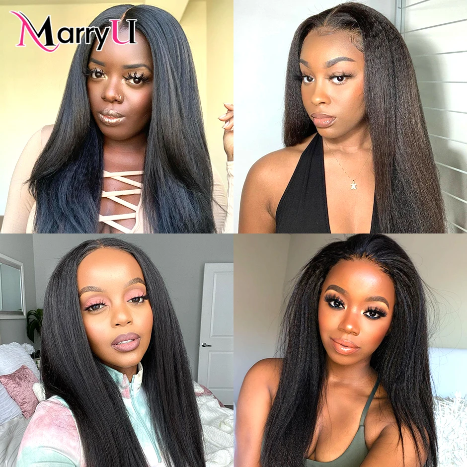 Курчавые прямые парики из человеческих волос с V-образным вырезом без кружева для