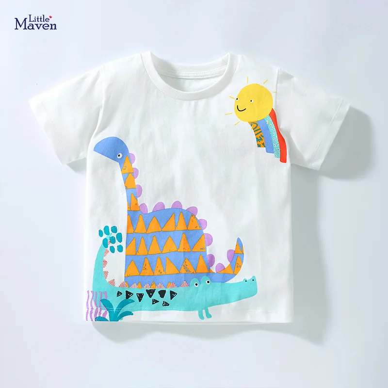 

HIBYHOBY 2023 Summer Clothes Cotton T-Shirt Dinosaur Print Tops Children Casual Comfort Breathable Wear for Kids 2-7 Year