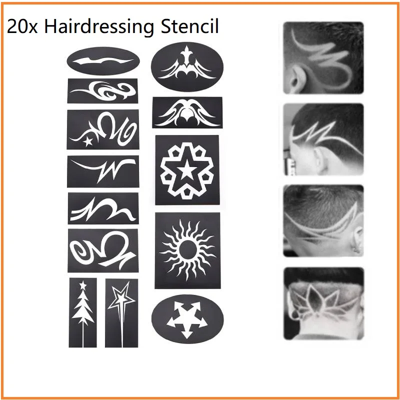 

20x Mix Hair Styling Tattoo Template DIY Hair Trimmer Model Stencil Hairdressing Tool for Salon Hairstyle Carving Template