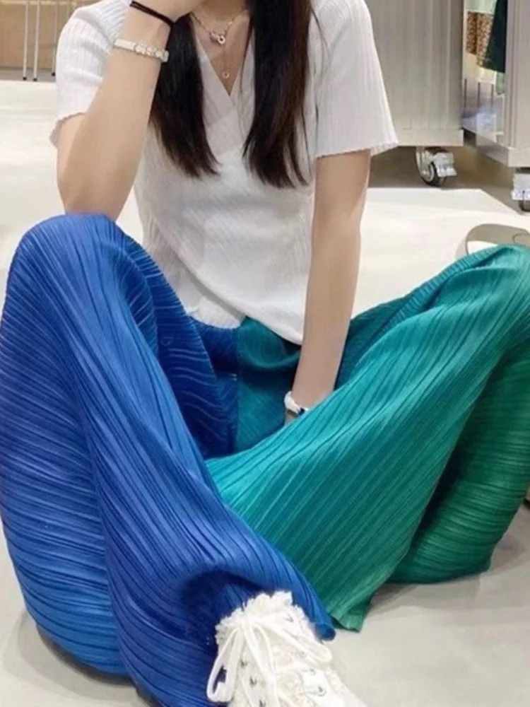 

Женские прямые брюки-трубы с высокой талией, повседневные складные радужные широкие брюки с градиентом, летняя женская одежда, G314, 2022