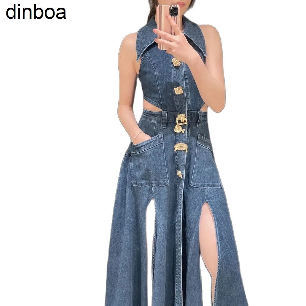 

Женская однобортная рубашка Dinboa2023, летнее пляжное сексуальное платье в пол с карманами