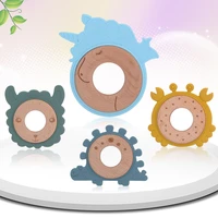baby animal natural beech teether wooden silicone pacifier for kid newborn sucking fingers grip teething dental care gift toys