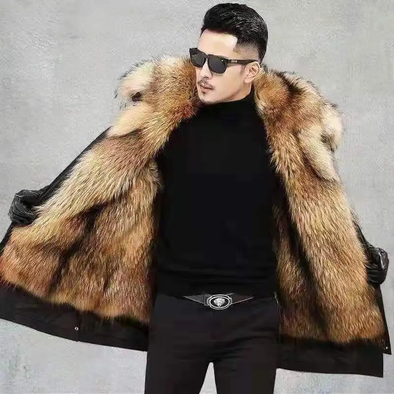 Pike Men's New Detachable Faux Fur Fox Raccoon Fur Winter Thickened Padded Jacket
