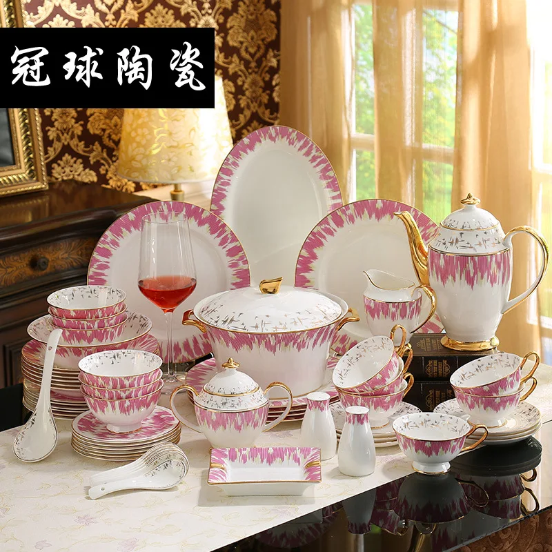 

Новый набор керамической посуды в европейском стиле, домашняя миска, Высококачественная посуда из костяного фарфора с 43 головками, подароч...