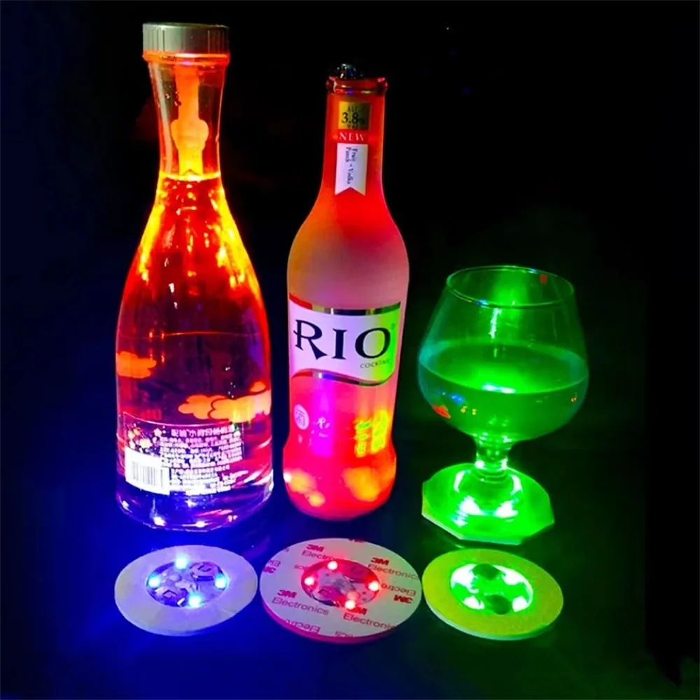 RGB Wine Glass Wine Bottle Mat Sticker Light Battery Powered Flash LED Party Drink Coaster Christmas Vase Bar Decoration Light images - 6