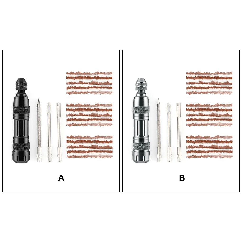 

Bike Tire Repair Set Outdoor Tubeless Drill Tyre Stripes Portable Cycle Riding Patch Accessories with Handle Black