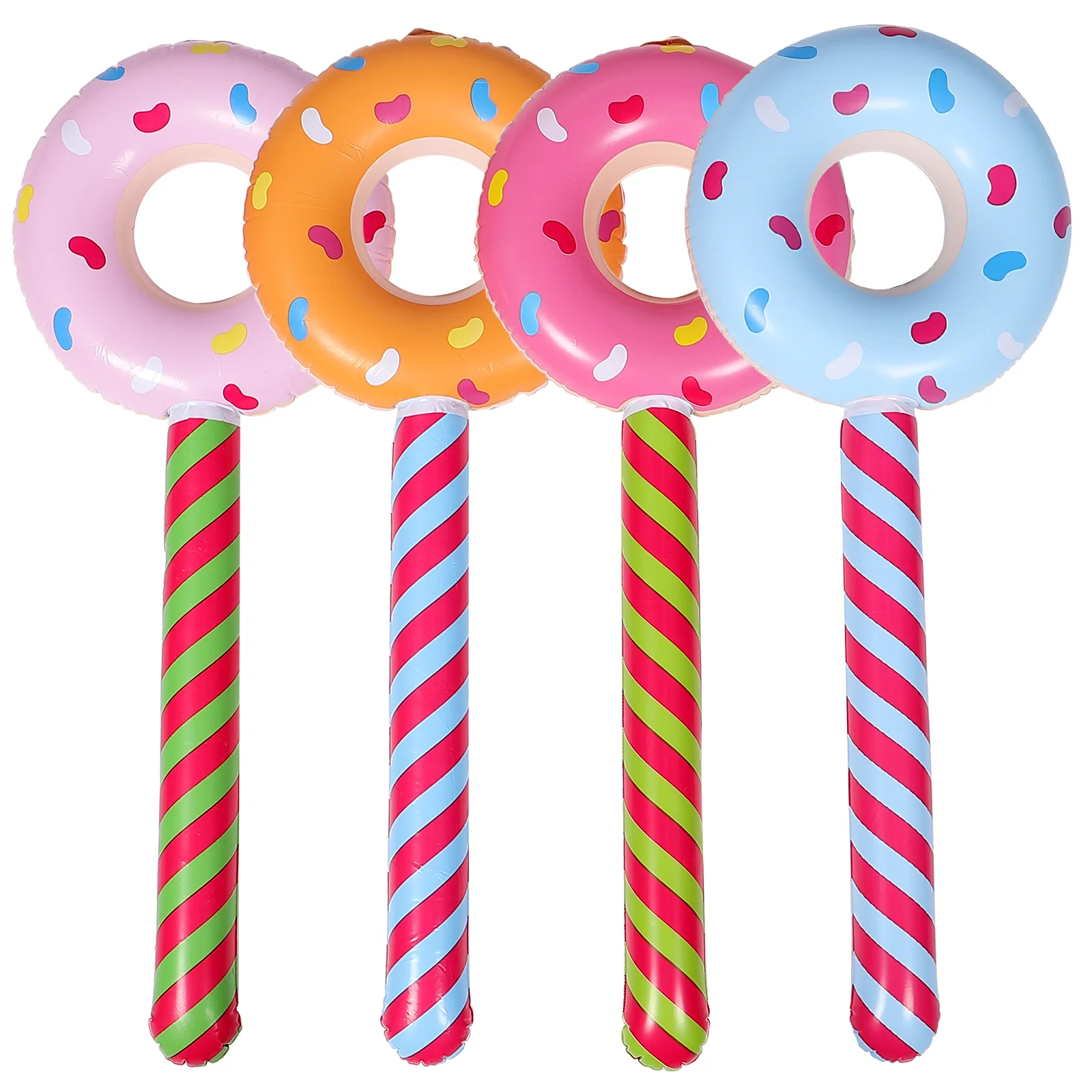 

4 Pcs Donut Inflatable Stick Pool Toys Lollipop Balloons Lollipops Summer Playthings PVC Kids Candy Sticks Doughnut