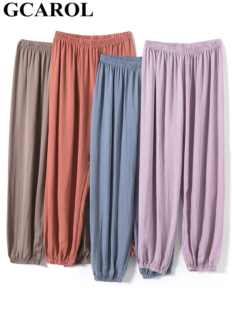 

GCAROL Spring Summer Women Ice Silk Ankle Length Pants High Waist Cool Loose Straight Tube Streetwear Capris