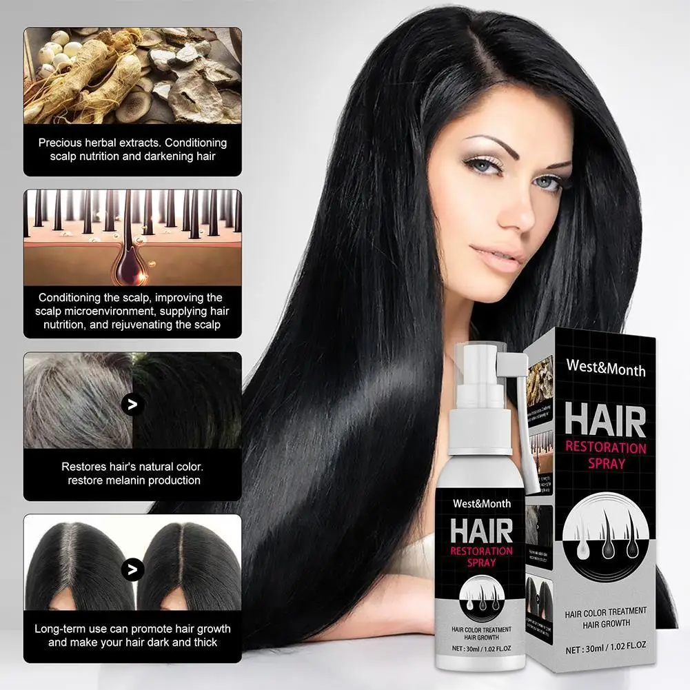 

Black Hair Growth Spray Magical Herbal Cure Treatment White Hair Repair Hair Quality Serum Treatment Hair Loss Prevent WhiteHair