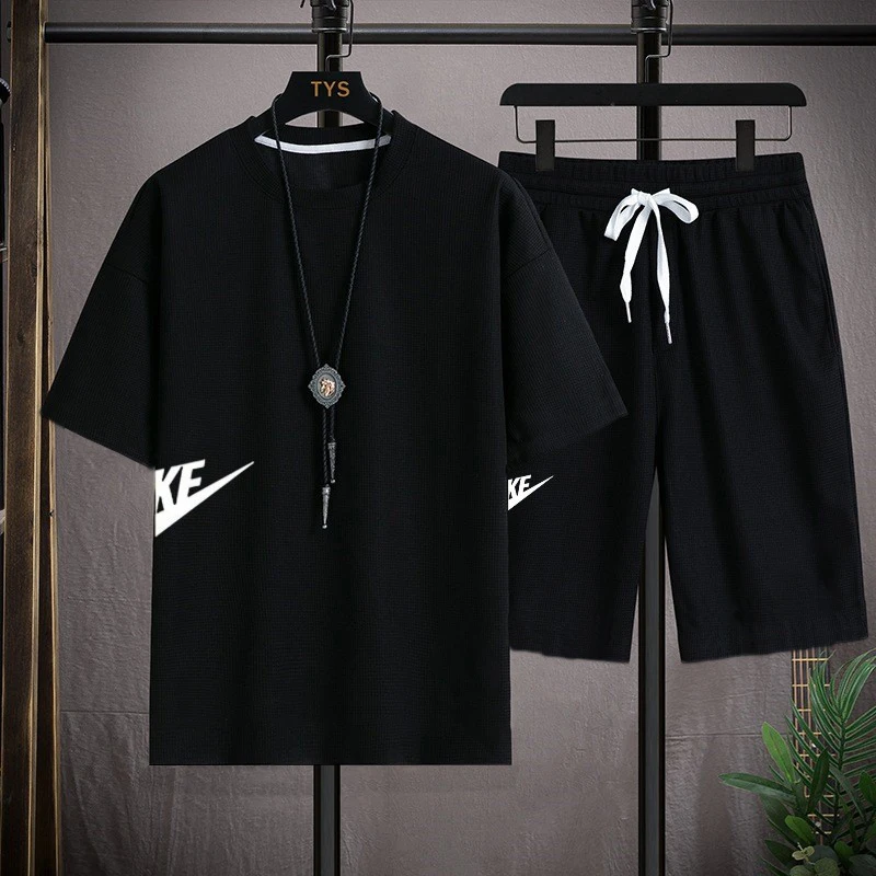 Summer Men's Sets Fashion Korean Tracksuit Men Short Sleeve T Shirts+Sport Shorts Suit Men Casual Men Clothing Mens Joggers Sets