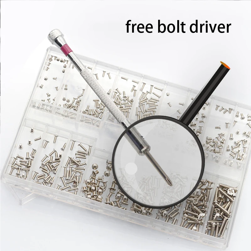 ≈500PCSWatch-repair tool watch back cover screw box watch maintenance stainless steel screw cross Small screw eyeglass screw
