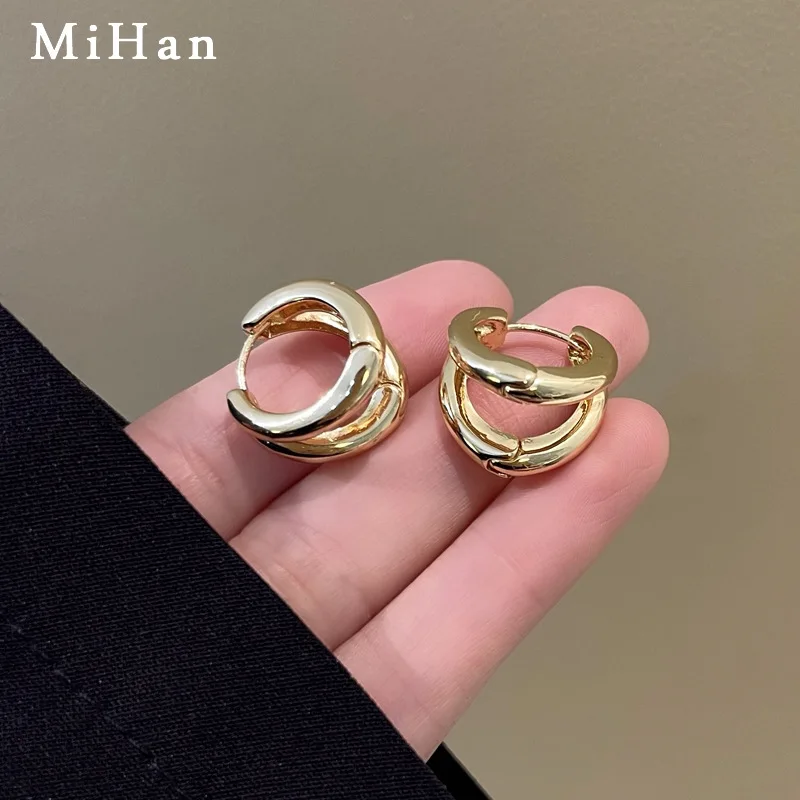 

Mihan Trendy Jewelry Two Row Hoop Earrings Simply Design Cool Style Metallic Silver Plated Gold Color Women Earrings For Party