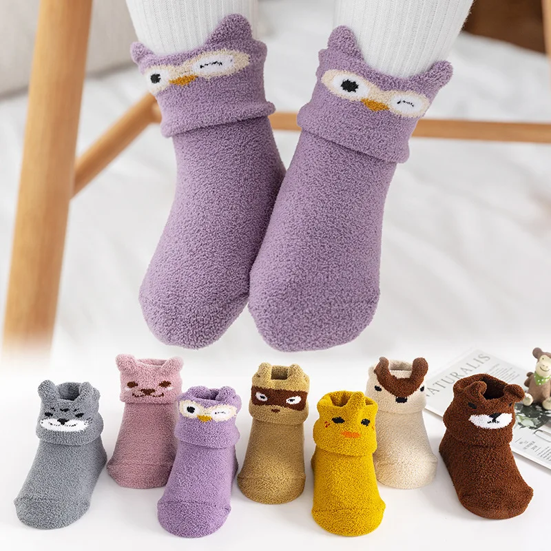 

Coral Fleece Baby Anti Slip Floor Socks Cartoon Animals Autumn Winter Newborn Warm Thick Socks Toddler Girl Boy Indoor Sock