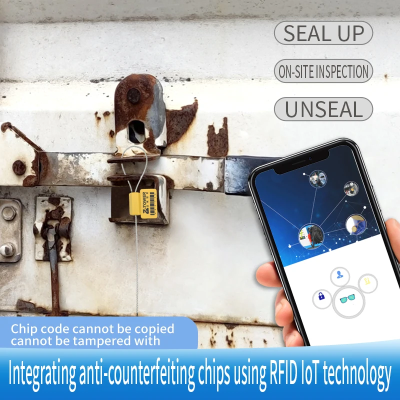 Фото Уплотнения кабеля RFID с чипом NFC, пронумерованным тампером, уплотнения из стальной проволоки для контейнера для грузовиков, логистическая печать, 50 шт. №2