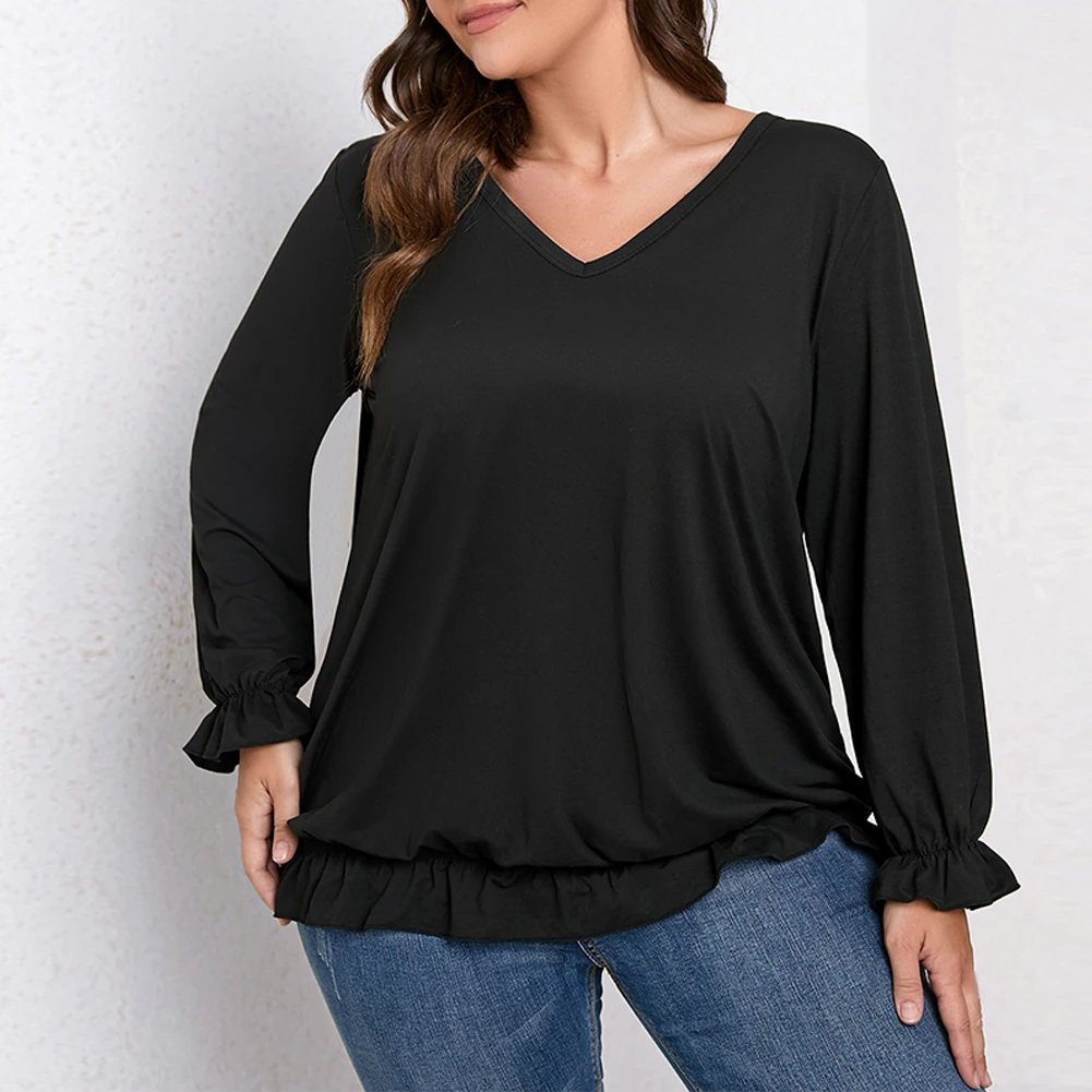

Womens Ladies Plus Size Casual Solid Long Sleeve Tops Fashion Blouse T-shirts Casual Soft Daily Shirts