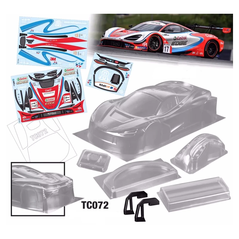 TC072 1/10 720S GT3 Rc Drift Car Toys, 190mm, Transparent Body Shell With Tail Wing/Light Cup