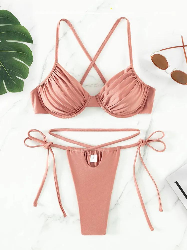 

Однотонные бикини на косточках, пуш-ап купальники 2023, женский купальник, стринги, бикини, сексуальные купальные костюмы, бандажный комплект бикини, пляжная одежда