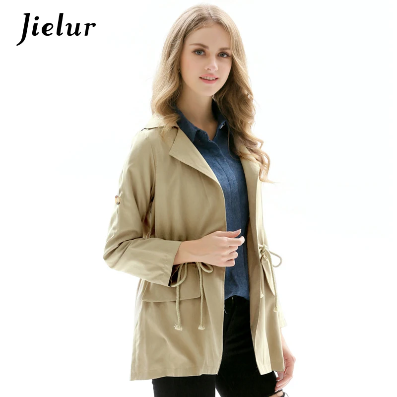 Осенний Модный женский тренчкот Kahaki Женская Повседневная ветровка на завязках