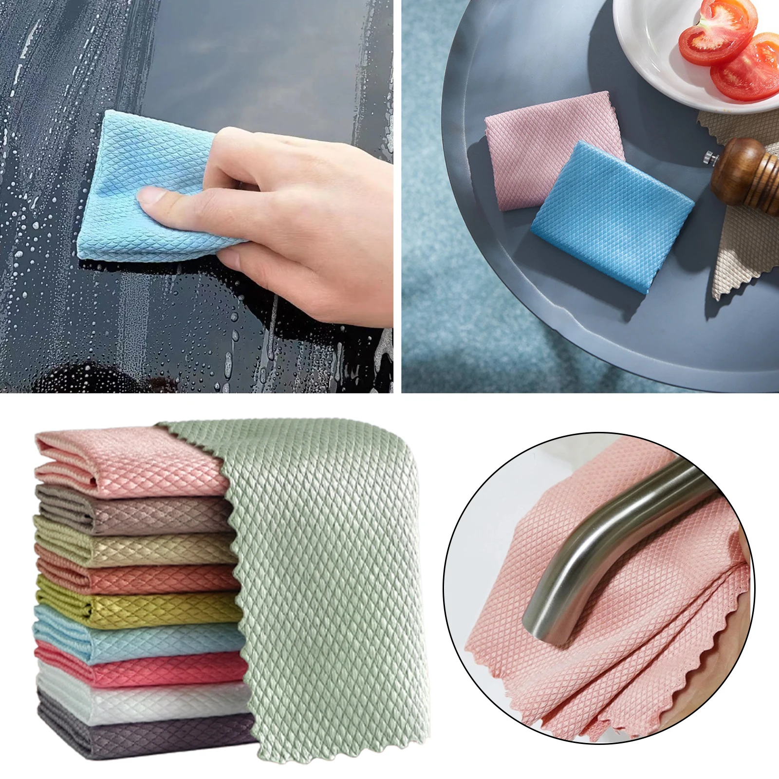 

5Pcs Reusable Cleaning Cloth Kitchen Microfiber Fish Scale Wipe Easy Polishing For Home Glass Window Cleaning Random Color