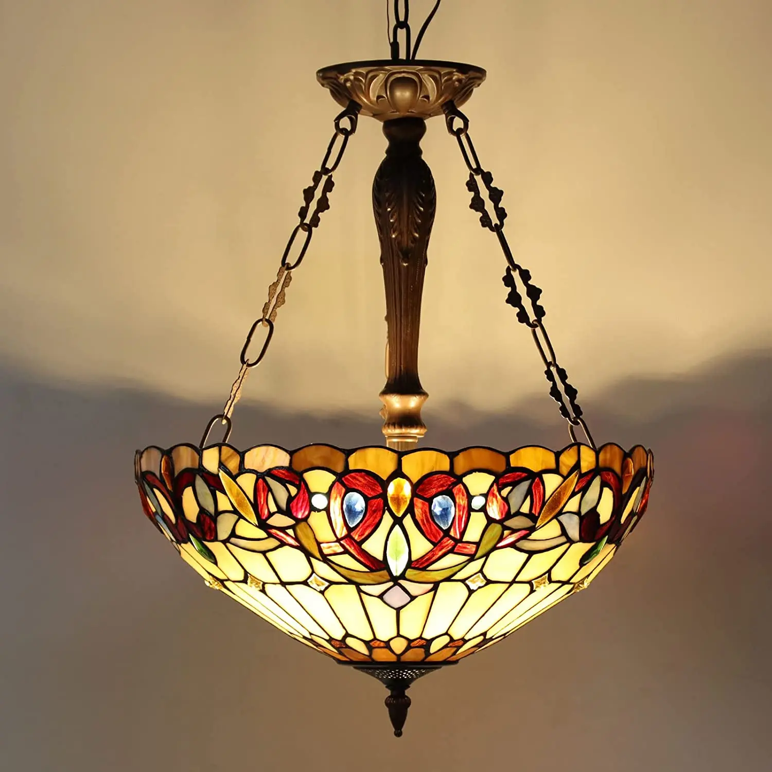 

Tiffany Pendant Lights 18" Wide 3 Light Victorian Style Chandeliers For Living Room Stairway Foyer Entryway