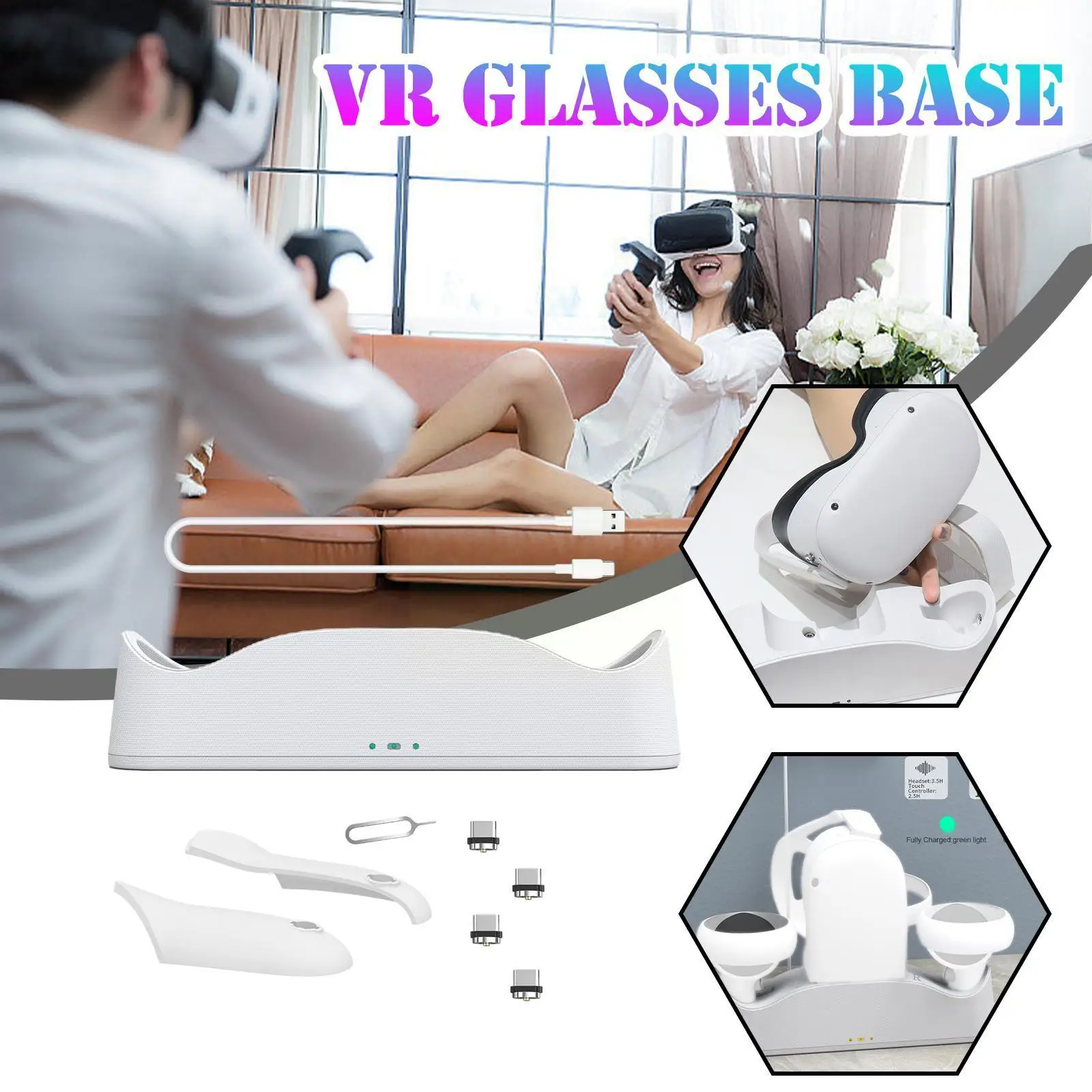 

Quick Charging Dock For Oculus Quest 2 Magnetic Led Indicator Vr Glasses Handle Vr Cradle Dock Charger Accessories Stand Us O3u3