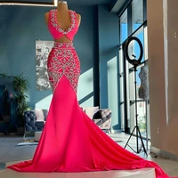 sexy two piece mermaid crystal beaded ball gown elegant formal banquet party dress