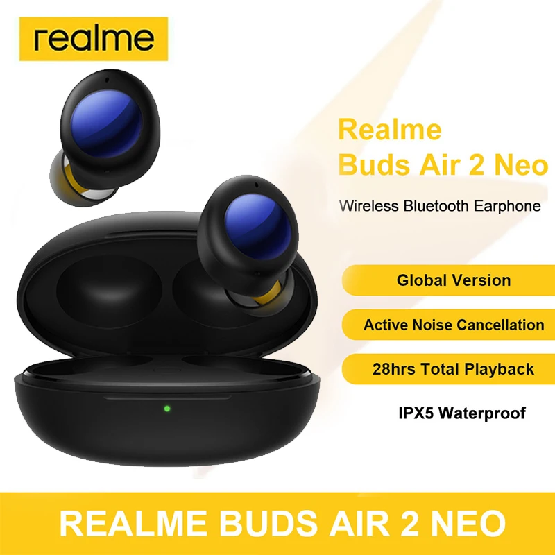 

Global Version Wireless Bluetooth 5.2 Realme Buds Air 2 Neo ANC Headphone 10mm Bass Boost Driver 28hrs Playback IPX5 TWS Earbuds