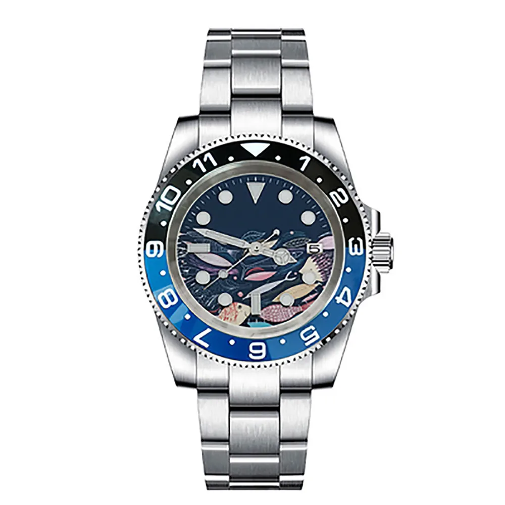 

40MM Mechanical Watch for Men Wristwatch Stainless Steel Case Sapphire Glass Strap Fish Dial Modified Green Luminous Watches