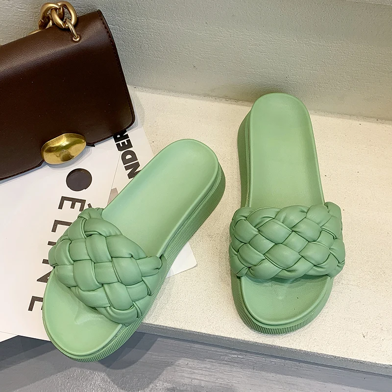 

Thick Sole Slippers Women Summer Bread Cross Flip Rope Woven Slippers Muller Shoes Design Slippers Shoes
