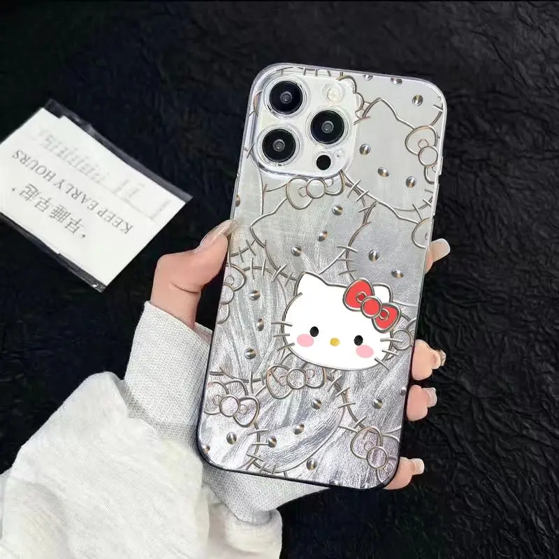Оригинальный жесткий чехол с серебряной линией Hello Kitty для Oppo A98 A93 A92 A74 A78 A60 A57 A58 A53