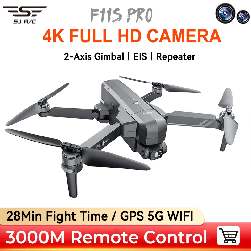 

Профессиональный Дрон SJRC F11S PRO 4k с Hd камерой, 3 км, Gps, Wi-Fi, 2-осевой стабилизированный карданный складной бесщеточный Квадрокоптер с дистанционным управлением