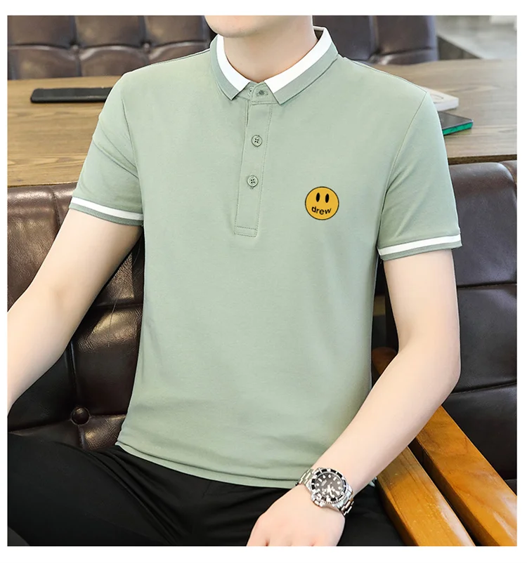 

100% Cotton 2022 New Fashion Brand Designer Polo Shirt Black Men Striped Casual Long Sleeve High End Tops Men Clothes