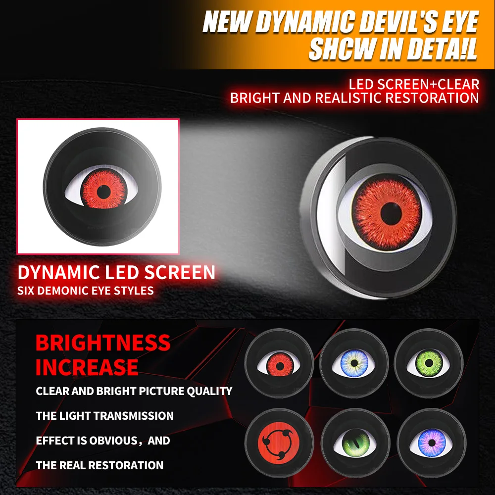 Фото Светодиодная фара Demon Eyes с динамическим регулируемым узором глаз Evil Eye12-36V с беспроводным управлением, авто DRL, автомобильные аксессуары, украшение №2