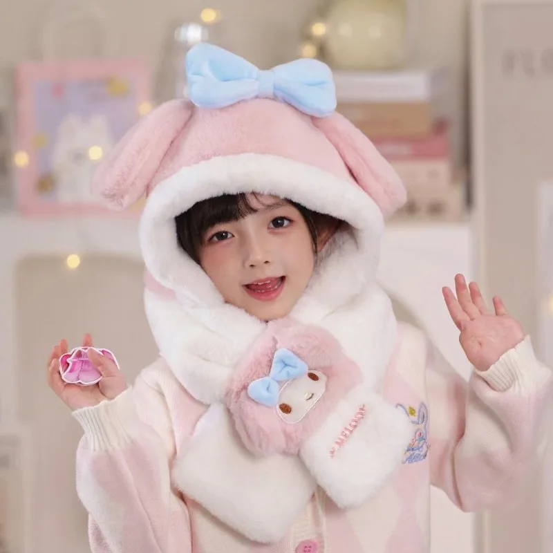 

Sanrio Cartoon Children Warm One Hat Scarf Two Sets Of Autumn And Winter Windproof Ear Protection Warm Hat Cute Fun Girls Gifts