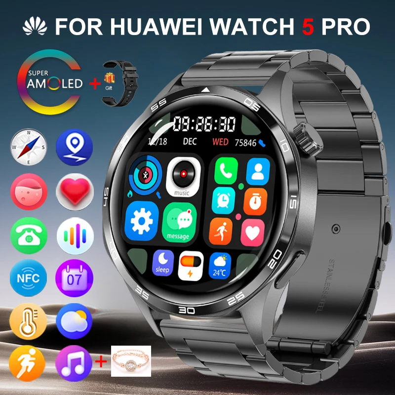 Watch5 Pro Смарт-часы для мужчин Bluetooth-вызов Голосовой помощник SOS-часы Календарь NFC