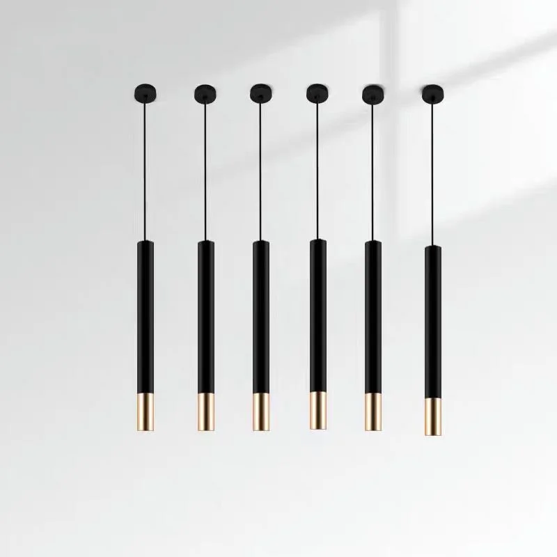 

Long tube spot light white and gold column LED pendant light black and gold Nordic bright down light Restaurant bar front desk