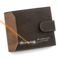 new short men wallets slim card holder pu leather name print male wallet small photo holder tri fold bag frosted mens purses