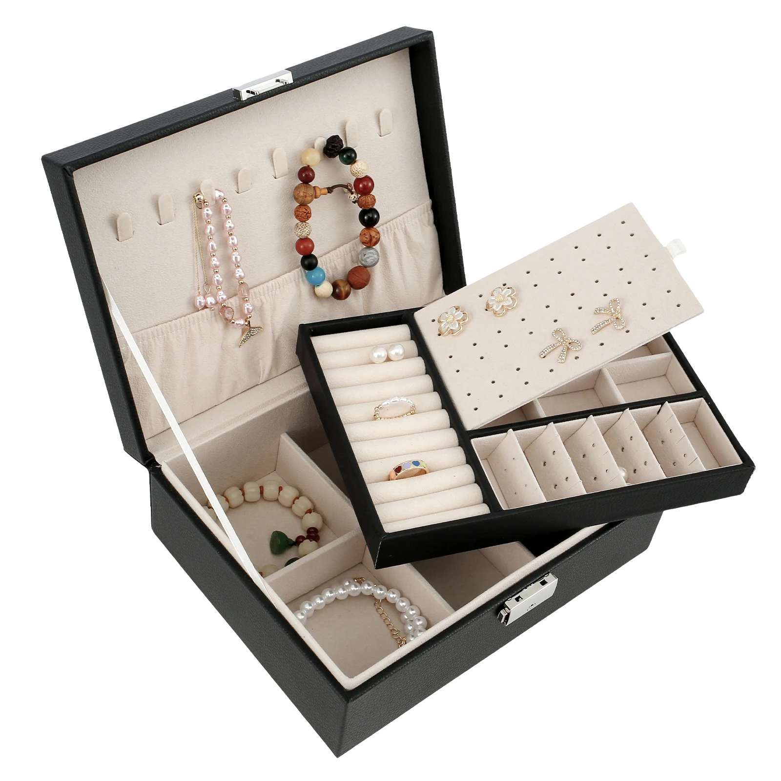 

Шкатулка для ювелирных изделий, 2-слойный водонепроницаемый держатель для ювелирных изделий из искусственной кожи со съемными Разделителя...