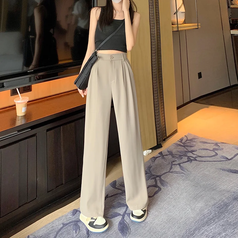 

Real Shot 2022 Summer Korean Version of The New Casual Pants Straight Tube Thin Loose Thin Section Suit Pants Trousers Women