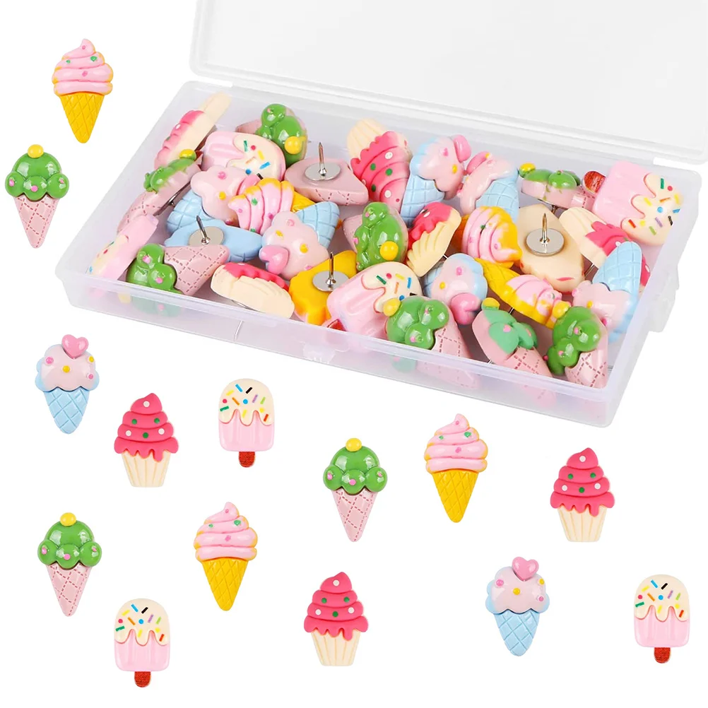 

15 Pcs Ice Cream Pin Thumbtacks Shaped Replaceable Convenient Pushpins Resin Compact Home Supply Small Miss Cork Board