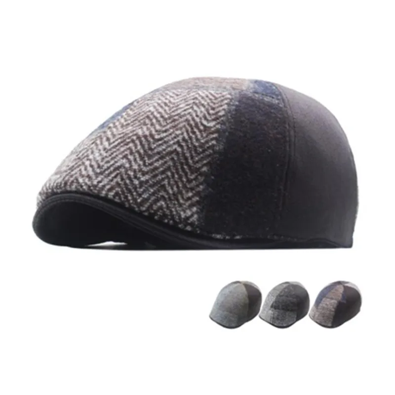 

Old Age 2022 Vintage Beret English Front Cap Woolen Striped, Six Pieces Patchwork Newsboy Hat Duck Beak Hat Dad Driver Hat