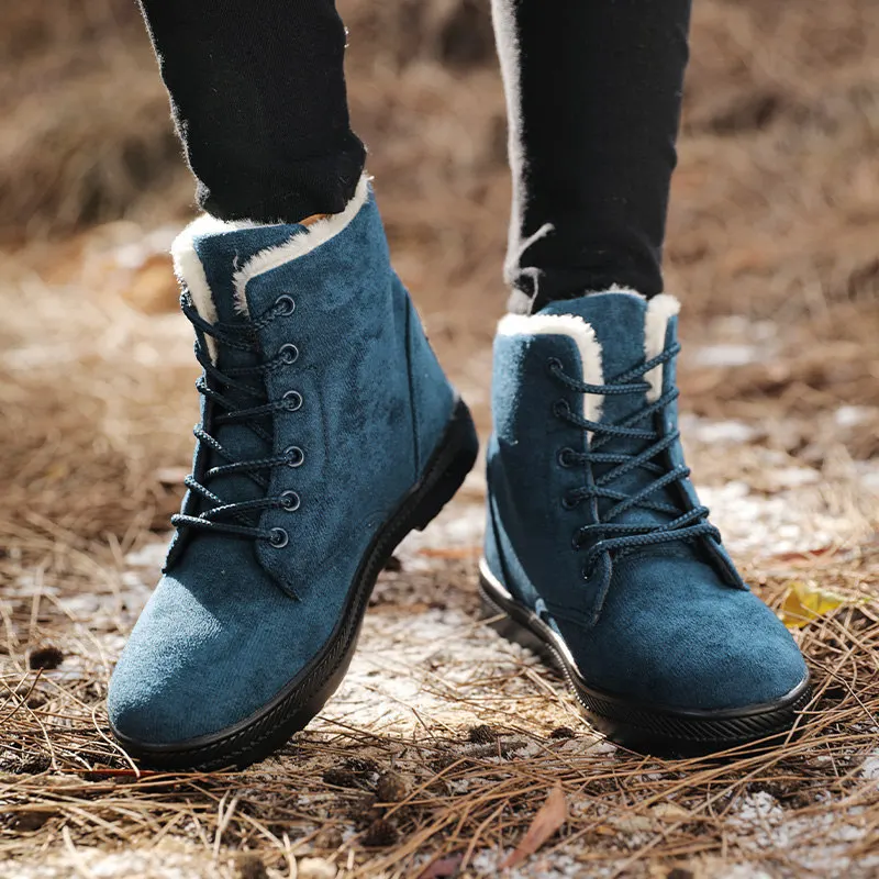 Brand Men Boots Winter Plush Snow Boots Men Shoes Fashion Couple Boots Ankle Flat Boots Male Cotton Shoes Warm Botas De Hombre