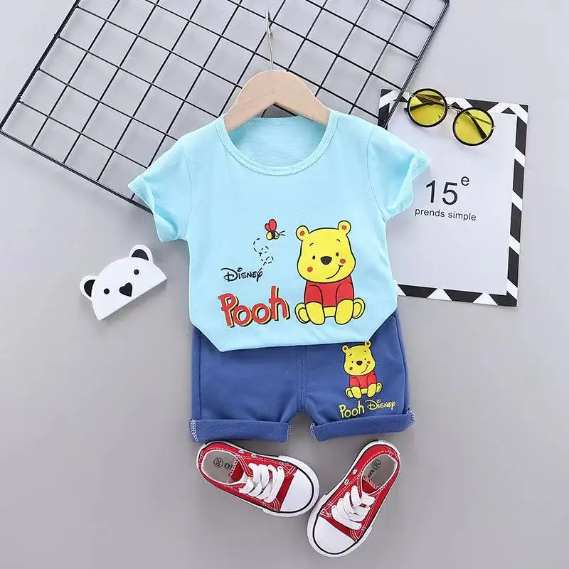 Baby Boys Clothing Sets Brand Cartoon Bear Pooh Print Children Summer Girls Clothes Kids Cotton T Shits+Short Jeans 2PCS Sets images - 6