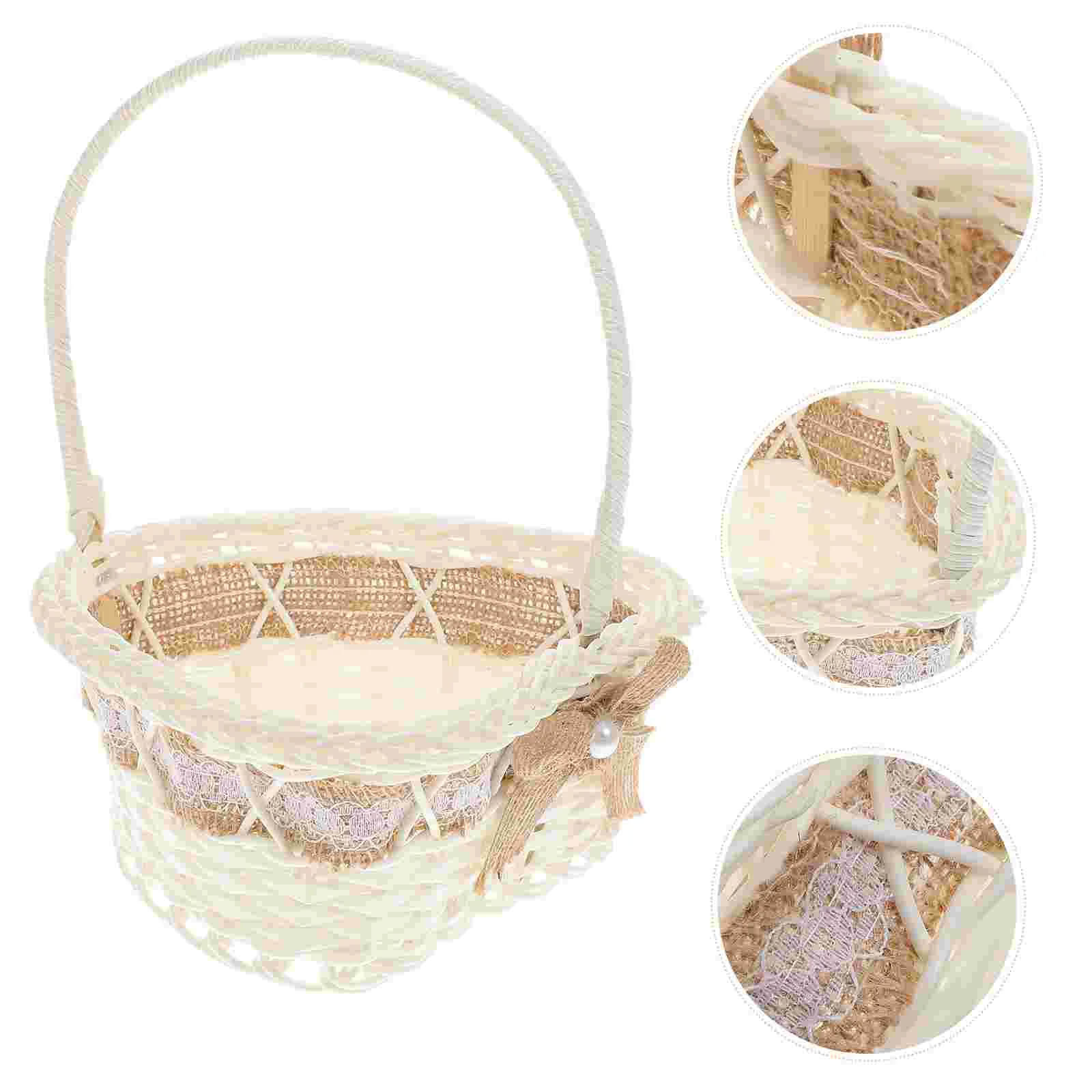 

Small Gift Bags Handles Woven Baskets Gifts Burlap Wedding Busket Linen Skort Jute Basket Bow Pearl Flower Basket Country Skirt