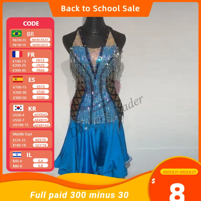 

Latin Dance Dress High-end Custom Hanging Neck Dress Super Flash Skirt Dance Dress Cha Cha Tango Stage Professional Clothing