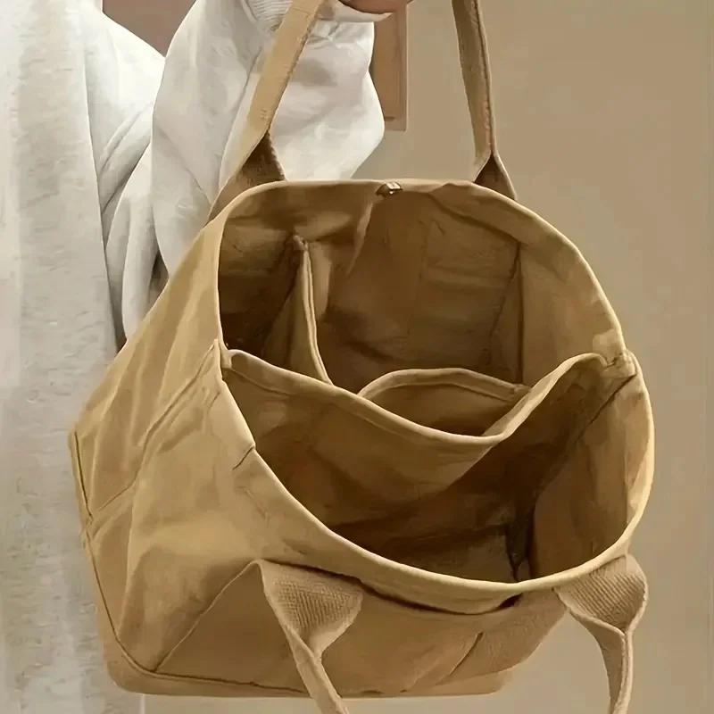 

Simple Canvas Tote Bag, Women's Trendy Solid Color Handbag Casual Large Bookbag For Students