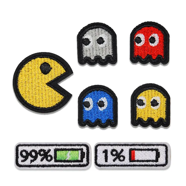 Pixel Dinosaur Ghost Iron On Patch Embroidered Applique Sewing Clothes Stickers Garment Apparel Accessories Badge Game 1